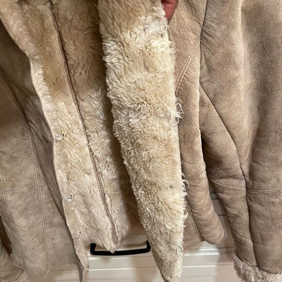 Express Jacket Women’s 1/2 Coat Suede Tan Shearling Bomber Mob Wife Aesthetic - Picture 7 of 9